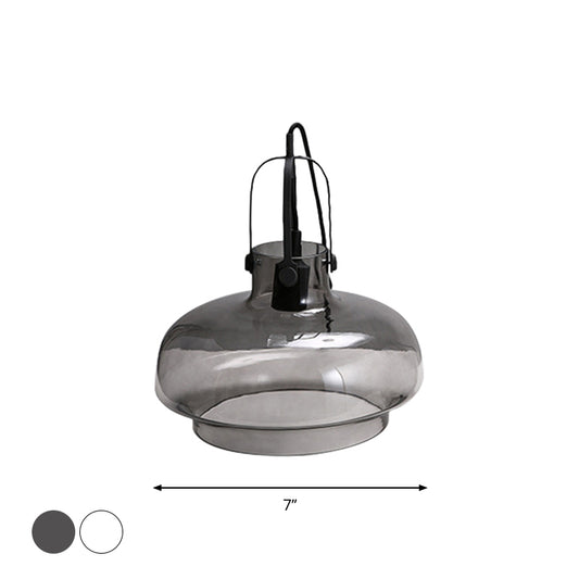 Pot Smoke/Clear Glass Pendant Light Farmhouse 1 Head 7"/9.5"/13" W Kitchen Ceiling Suspension Lamp with Gripper in Black Clearhalo 'Ceiling Lights' 'Glass shade' 'Glass' 'Industrial Pendants' 'Industrial' 'Middle Century Pendants' 'Pendant Lights' 'Pendants' 'Tiffany' Lighting' 1918632