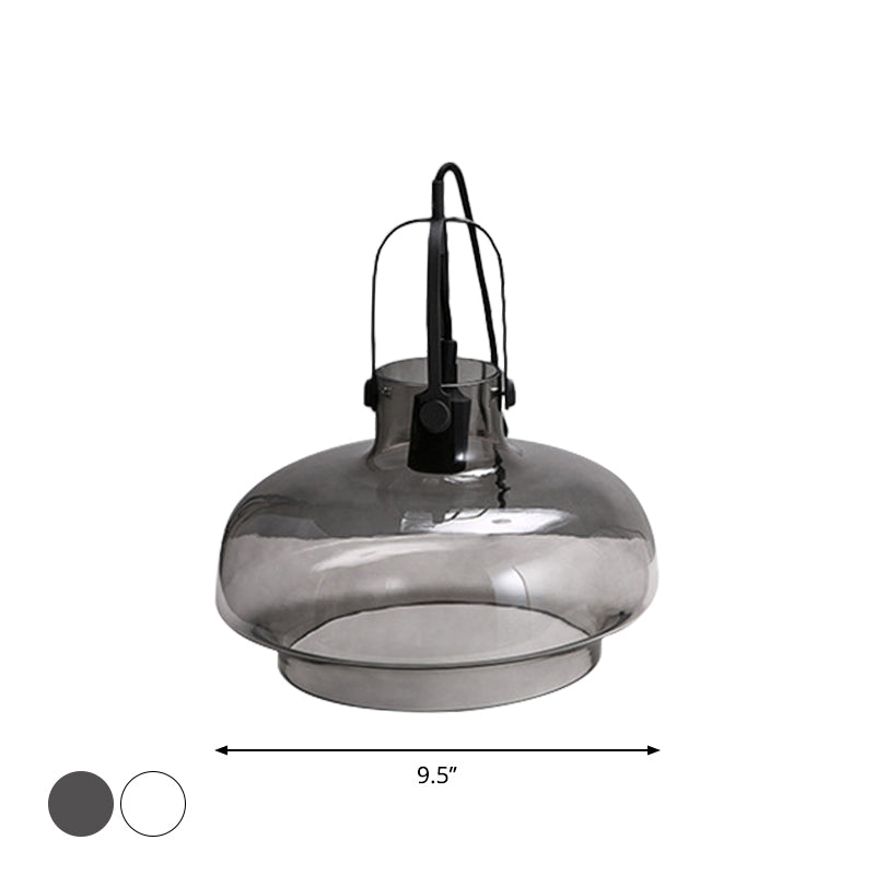 Pot Smoke/Clear Glass Pendant Light Farmhouse 1 Head 7"/9.5"/13" W Kitchen Ceiling Suspension Lamp with Gripper in Black Clearhalo 'Ceiling Lights' 'Glass shade' 'Glass' 'Industrial Pendants' 'Industrial' 'Middle Century Pendants' 'Pendant Lights' 'Pendants' 'Tiffany' Lighting' 1918633