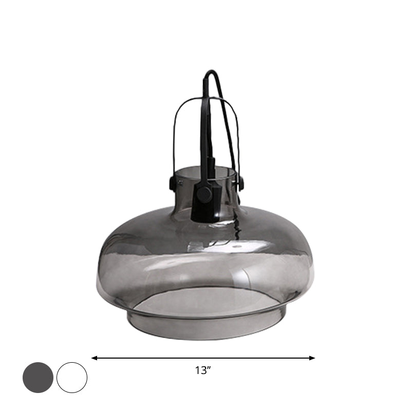 Pot Smoke/Clear Glass Pendant Light Farmhouse 1 Head 7"/9.5"/13" W Kitchen Ceiling Suspension Lamp with Gripper in Black Clearhalo 'Ceiling Lights' 'Glass shade' 'Glass' 'Industrial Pendants' 'Industrial' 'Middle Century Pendants' 'Pendant Lights' 'Pendants' 'Tiffany' Lighting' 1918634