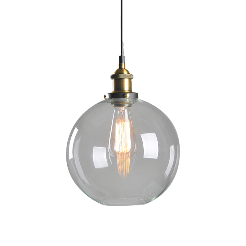 8"/10" Dia Single Bulb Ceiling Pendant Warehouse Globe/Half-Globe Clear Glass Hanging Light Fixture in Brass Clearhalo 'Ceiling Lights' 'Glass shade' 'Glass' 'Industrial Pendants' 'Industrial' 'Middle Century Pendants' 'Pendant Lights' 'Pendants' 'Tiffany' Lighting' 1918651