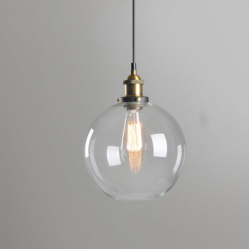8"/10" Dia Single Bulb Ceiling Pendant Warehouse Globe/Half-Globe Clear Glass Hanging Light Fixture in Brass Clearhalo 'Ceiling Lights' 'Glass shade' 'Glass' 'Industrial Pendants' 'Industrial' 'Middle Century Pendants' 'Pendant Lights' 'Pendants' 'Tiffany' Lighting' 1918652