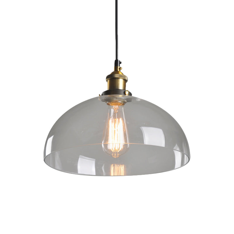 8"/10" Dia Single Bulb Ceiling Pendant Warehouse Globe/Half-Globe Clear Glass Hanging Light Fixture in Brass Clear 10" Clearhalo 'Ceiling Lights' 'Glass shade' 'Glass' 'Industrial Pendants' 'Industrial' 'Middle Century Pendants' 'Pendant Lights' 'Pendants' 'Tiffany' Lighting' 1918654