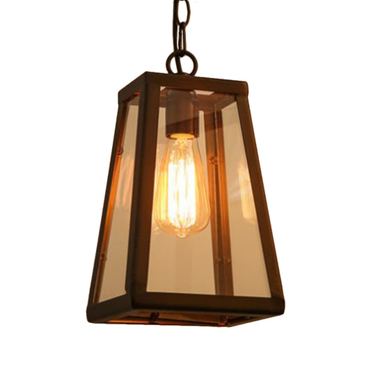 1 Head Pendant Lighting Industrial Style Living Room Hanging Lamp with Trapezoidal Clear Glass Shade in Black Clearhalo 'Ceiling Lights' 'Glass shade' 'Glass' 'Industrial Pendants' 'Industrial' 'Middle Century Pendants' 'Pendant Lights' 'Pendants' 'Tiffany' Lighting' 1918675
