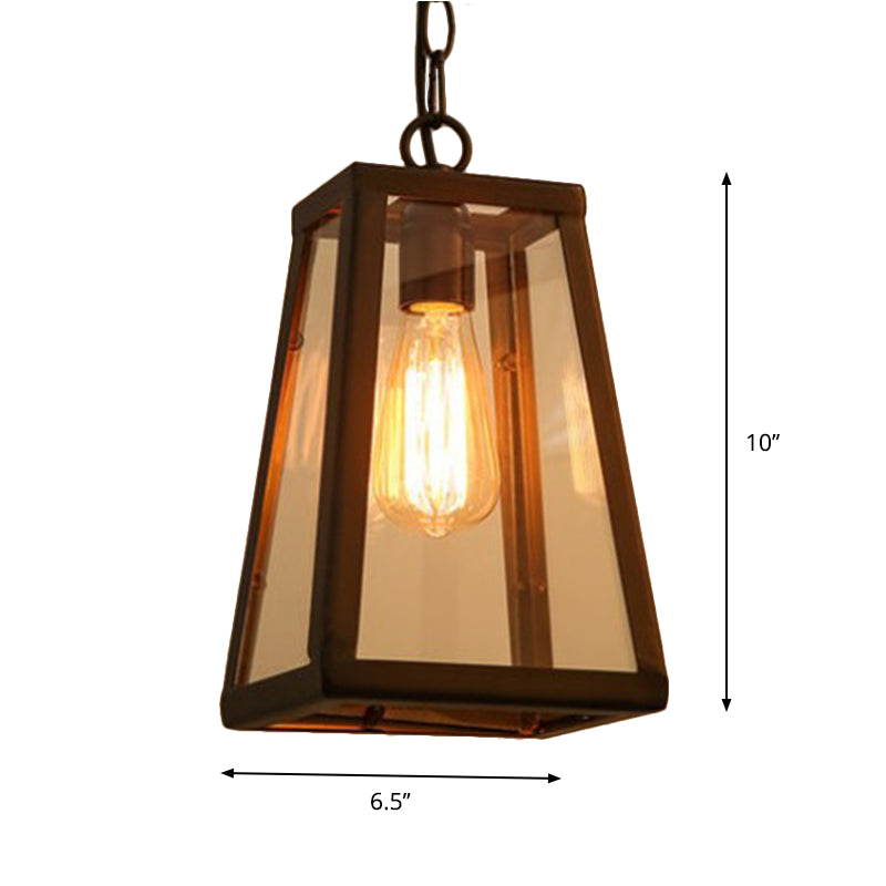 1 Head Pendant Lighting Industrial Style Living Room Hanging Lamp with Trapezoidal Clear Glass Shade in Black Clearhalo 'Ceiling Lights' 'Glass shade' 'Glass' 'Industrial Pendants' 'Industrial' 'Middle Century Pendants' 'Pendant Lights' 'Pendants' 'Tiffany' Lighting' 1918676
