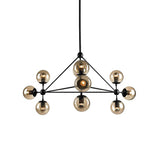 Black Pyramid Frame Chandelier Loft Style Metal 10/15-Light Living Room Pendant Light with Ball Tan Glass Shade 10 Black Clearhalo 'Cast Iron' 'Ceiling Lights' 'Chandeliers' 'Industrial Chandeliers' 'Industrial' 'Metal' 'Middle Century Chandeliers' 'Rustic Chandeliers' 'Tiffany' Lighting' 1918722