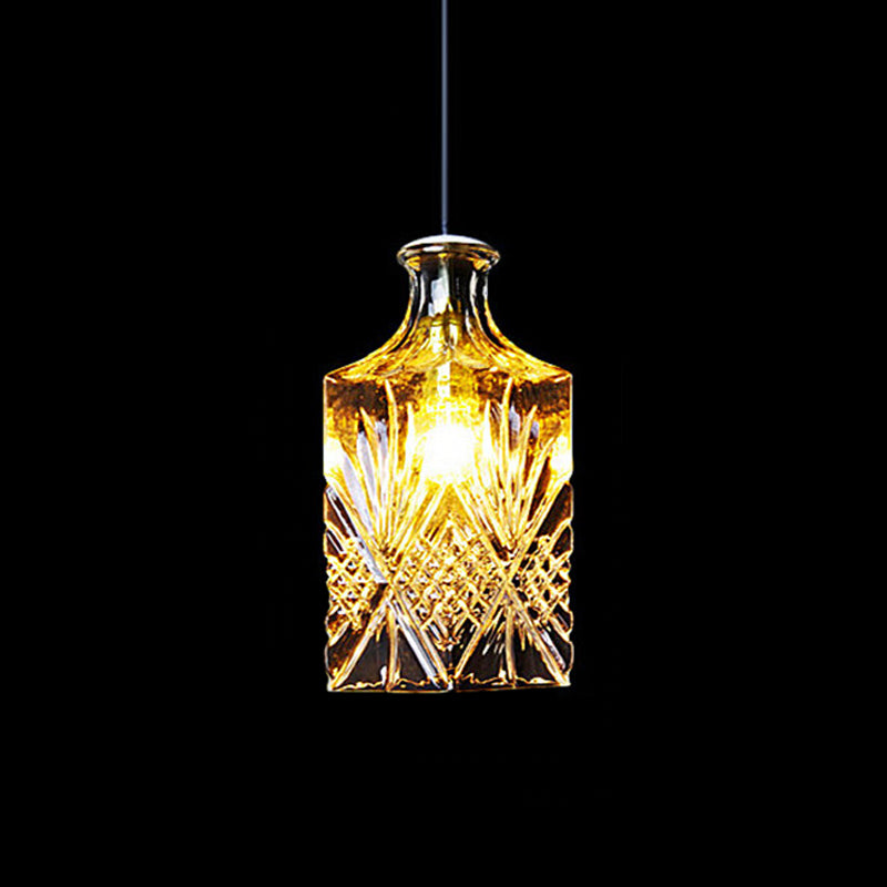 Clear Glass Wine Decanter Pendant Lamp Loft Single-Bulb Kitchen Bar Hanging Light Fixture in Black Clear D Clearhalo 'Ceiling Lights' 'Glass shade' 'Glass' 'Industrial Pendants' 'Industrial' 'Middle Century Pendants' 'Pendant Lights' 'Pendants' 'Tiffany' Lighting' 1918743