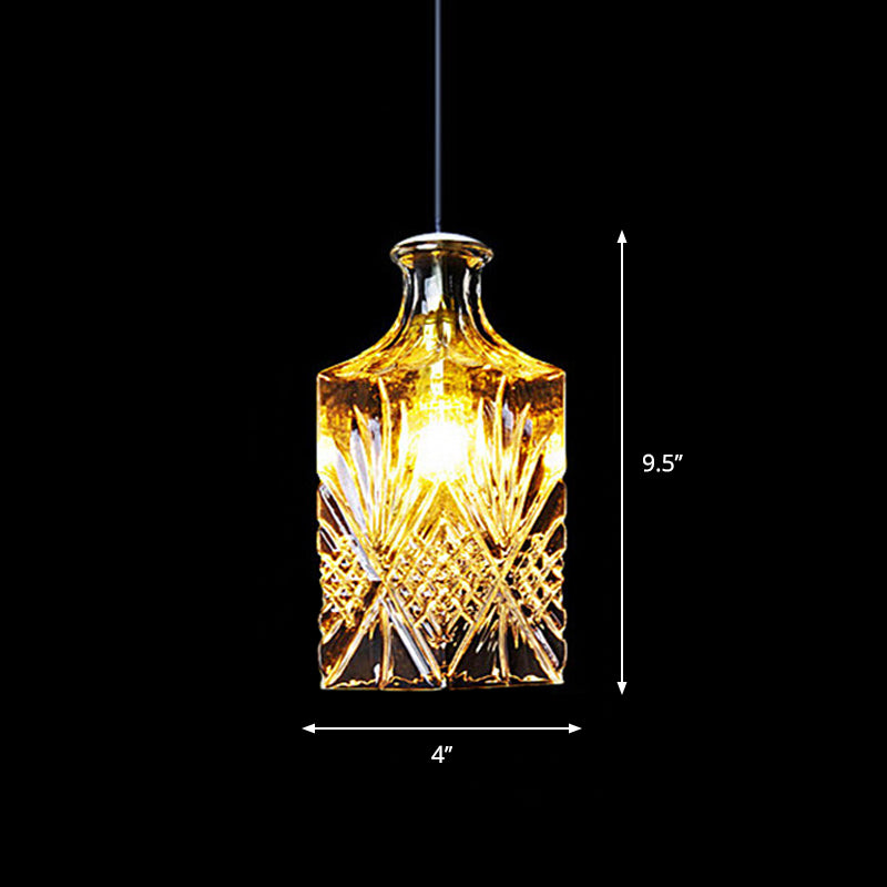 Clear Glass Wine Decanter Pendant Lamp Loft Single-Bulb Kitchen Bar Hanging Light Fixture in Black Clearhalo 'Ceiling Lights' 'Glass shade' 'Glass' 'Industrial Pendants' 'Industrial' 'Middle Century Pendants' 'Pendant Lights' 'Pendants' 'Tiffany' Lighting' 1918744