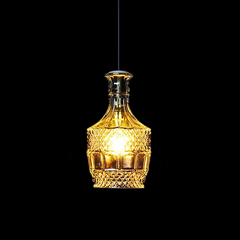 Clear Glass Wine Decanter Pendant Lamp Loft Single-Bulb Kitchen Bar Hanging Light Fixture in Black Clear C Clearhalo 'Ceiling Lights' 'Glass shade' 'Glass' 'Industrial Pendants' 'Industrial' 'Middle Century Pendants' 'Pendant Lights' 'Pendants' 'Tiffany' Lighting' 1918746