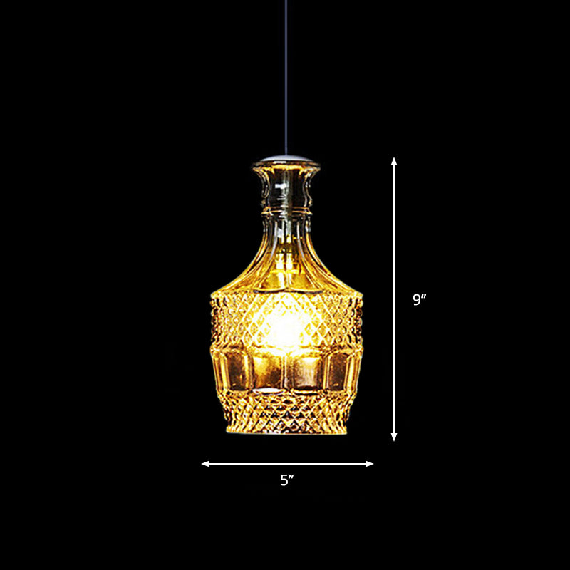 Clear Glass Wine Decanter Pendant Lamp Loft Single-Bulb Kitchen Bar Hanging Light Fixture in Black Clearhalo 'Ceiling Lights' 'Glass shade' 'Glass' 'Industrial Pendants' 'Industrial' 'Middle Century Pendants' 'Pendant Lights' 'Pendants' 'Tiffany' Lighting' 1918747