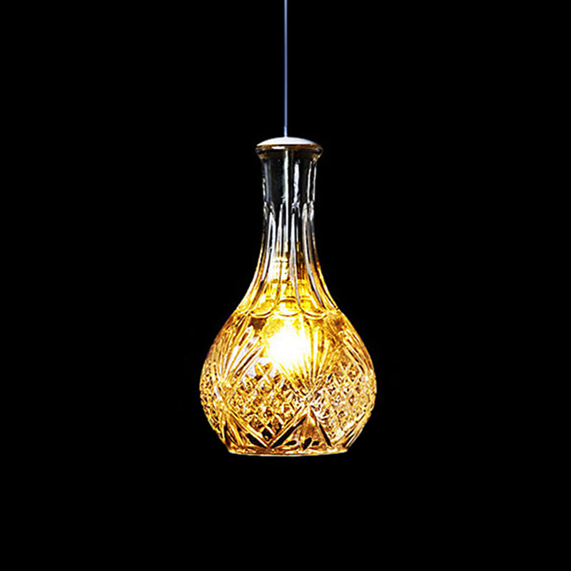 Clear Glass Wine Decanter Pendant Lamp Loft Single-Bulb Kitchen Bar Hanging Light Fixture in Black Clear B Clearhalo 'Ceiling Lights' 'Glass shade' 'Glass' 'Industrial Pendants' 'Industrial' 'Middle Century Pendants' 'Pendant Lights' 'Pendants' 'Tiffany' Lighting' 1918749