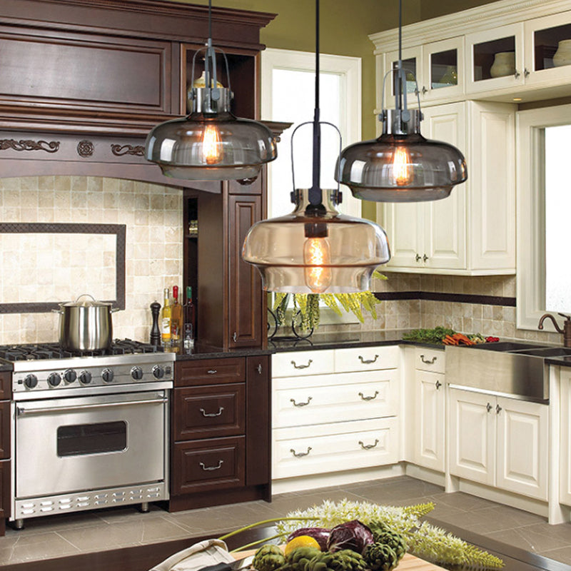 7"/9.5"/12.5" W 1 Head Suspension Light Nautical Dining Room Hanging Lamp with Pot Amber/Frosted White Glass Shade Clearhalo 'Ceiling Lights' 'Glass shade' 'Glass' 'Industrial Pendants' 'Industrial' 'Middle Century Pendants' 'Pendant Lights' 'Pendants' 'Tiffany' Lighting' 1918752