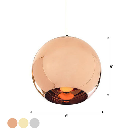 Mirror Glass Globe Down Lighting Industrial 6"/8" W 1-Light Bar Pendant Light with Open Bottom in Brass/Chrome/Gold Clearhalo 'Ceiling Lights' 'Close To Ceiling Lights' 'Glass shade' 'Glass' 'Industrial Pendants' 'Industrial' 'Middle Century Pendants' 'Pendant Lights' 'Pendants' 'Tiffany' Lighting' 1918765