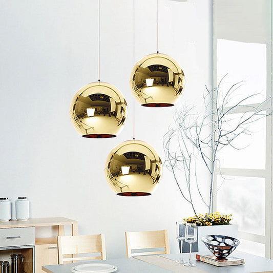 Mirror Glass Globe Down Lighting Industrial 6"/8" W 1-Light Bar Pendant Light with Open Bottom in Brass/Chrome/Gold Brass Clearhalo 'Ceiling Lights' 'Close To Ceiling Lights' 'Glass shade' 'Glass' 'Industrial Pendants' 'Industrial' 'Middle Century Pendants' 'Pendant Lights' 'Pendants' 'Tiffany' Lighting' 1918767
