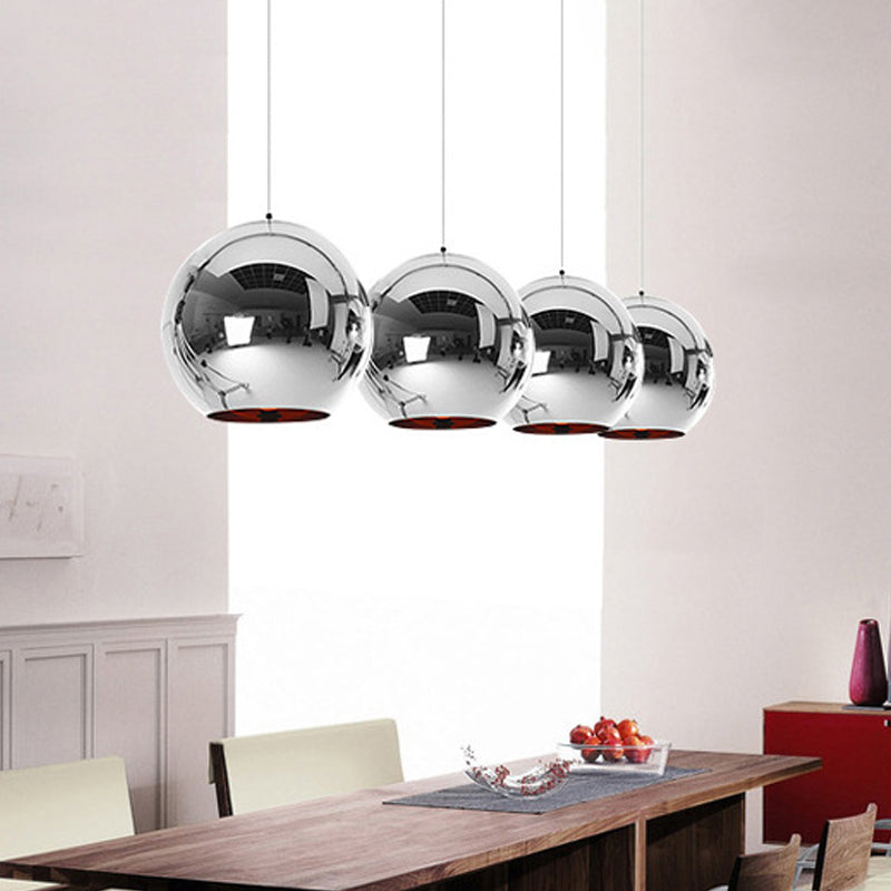 Mirror Glass Globe Down Lighting Industrial 6"/8" W 1-Light Bar Pendant Light with Open Bottom in Brass/Chrome/Gold Chrome Clearhalo 'Ceiling Lights' 'Close To Ceiling Lights' 'Glass shade' 'Glass' 'Industrial Pendants' 'Industrial' 'Middle Century Pendants' 'Pendant Lights' 'Pendants' 'Tiffany' Lighting' 1918770