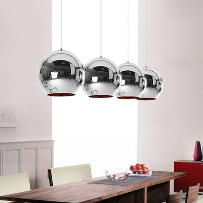 Mirror Glass Globe Down Lighting Industrial 6"/8" W 1-Light Bar Pendant Light with Open Bottom in Brass/Chrome/Gold Chrome Clearhalo 'Ceiling Lights' 'Close To Ceiling Lights' 'Glass shade' 'Glass' 'Industrial Pendants' 'Industrial' 'Middle Century Pendants' 'Pendant Lights' 'Pendants' 'Tiffany' Lighting' 1918770