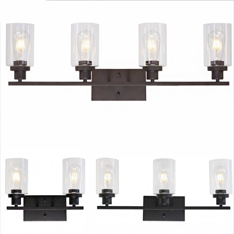 2/3 Bulbs Cylinder Wall Mount Light Industrial Black/Brass/Nickel Clear Glass Wall Lamp Fixture for Bathroom Clearhalo 'Art deco wall lights' 'Cast Iron' 'Glass' 'Industrial wall lights' 'Industrial' 'Middle century wall lights' 'Modern' 'Rustic wall lights' 'Tiffany' 'Traditional wall lights' 'Wall Lamps & Sconces' 'Wall Lights' Lighting' 1918785