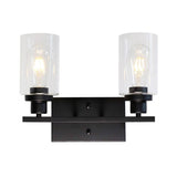2/3 Bulbs Cylinder Wall Mount Light Industrial Black/Brass/Nickel Clear Glass Wall Lamp Fixture for Bathroom 2.0 Black Clearhalo 'Art deco wall lights' 'Cast Iron' 'Glass' 'Industrial wall lights' 'Industrial' 'Middle century wall lights' 'Modern' 'Rustic wall lights' 'Tiffany' 'Traditional wall lights' 'Wall Lamps & Sconces' 'Wall Lights' Lighting' 1918788