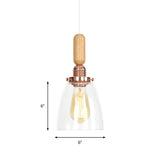 1-Light Saucer/Bell Shade Hanging Lamp Rustic Rose Gold Clear/Clear Ribbed Glass Ceiling Pendant with Wood Handle Clearhalo 'Art Deco Pendants' 'Cast Iron' 'Ceiling Lights' 'Ceramic' 'Crystal' 'Industrial Pendants' 'Industrial' 'Metal' 'Middle Century Pendants' 'Pendant Lights' 'Pendants' 'Tiffany' Lighting' 1918819