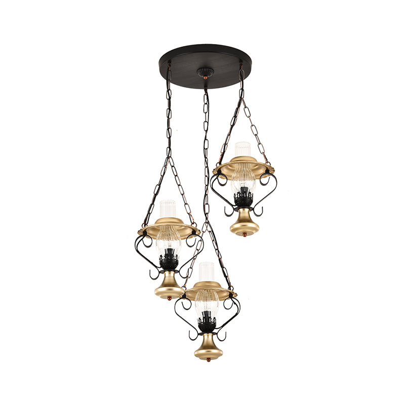 1/3 Lights Cluster Pendant Light with Lantern Industrial Metal and Clear Glass Ceiling Light Fixture for Restaurant Clearhalo 'Cast Iron' 'Ceiling Lights' 'Chandeliers' 'Industrial Chandeliers' 'Industrial' 'Metal' 'Middle Century Chandeliers' 'Rustic Chandeliers' 'Tiffany' Lighting' 1918840
