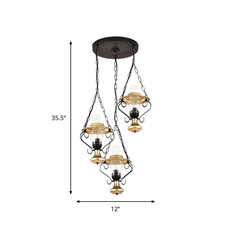 1/3 Lights Cluster Pendant Light with Lantern Industrial Metal and Clear Glass Ceiling Light Fixture for Restaurant Clearhalo 'Cast Iron' 'Ceiling Lights' 'Chandeliers' 'Industrial Chandeliers' 'Industrial' 'Metal' 'Middle Century Chandeliers' 'Rustic Chandeliers' 'Tiffany' Lighting' 1918841