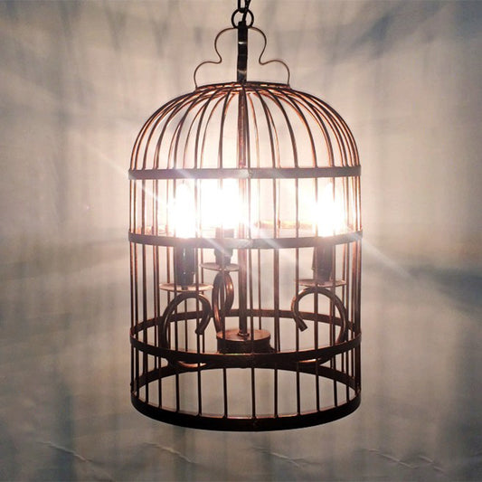 Metal Elongated Bird Cage Pendant Light Rural 3-Head Indoor Chandelier Lighting Fixture in Black Clearhalo 'Ceiling Lights' 'Chandeliers' Lighting' options 1918860