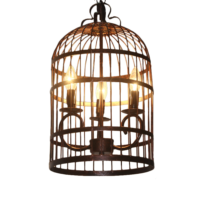 Metal Elongated Bird Cage Pendant Light Rural 3-Head Indoor Chandelier Lighting Fixture in Black Clearhalo 'Ceiling Lights' 'Chandeliers' Lighting' options 1918862