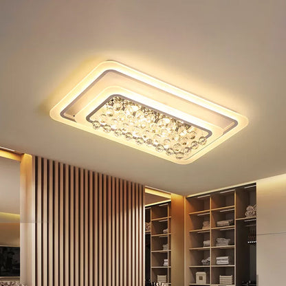Rectangle Acrylic Flush Mount Lamp Contemporary LED White Ceiling Flush in Warm/White Light with Crystal Accent for Living Room White Clearhalo 'Ceiling Lights' 'Close To Ceiling Lights' 'Close to ceiling' 'Flush mount' Lighting' 1918934