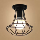 Urn/Vase Cage Metal Flush Mount Light Vintage Style 1 Bulb Living Room Ceiling Light Fixture in Black Black Vase Clearhalo 'Ceiling Lights' 'Close To Ceiling Lights' 'Close to ceiling' 'Semi-flushmount' Lighting' 1919048