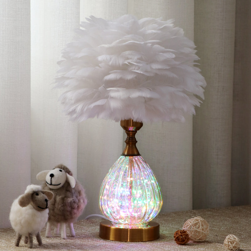 White Global Desk Light Modernist 1 Light Feather Night Table Lamp with Tapered Base White A Clearhalo 'Lamps' 'Table Lamps' Lighting' 1919083