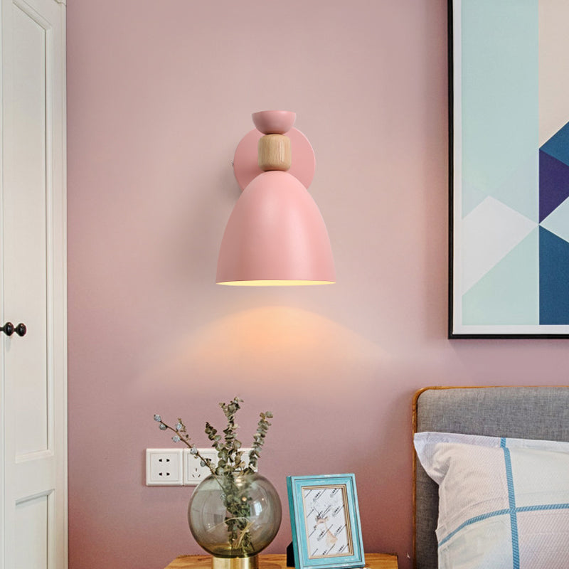 Kid Bedroom Dome Shape Wall Light Metallic and Wooden Macaroon Wall Sconce Light Clearhalo 'Wall Lamps & Sconces' 'Wall Lights' Lighting' 191958