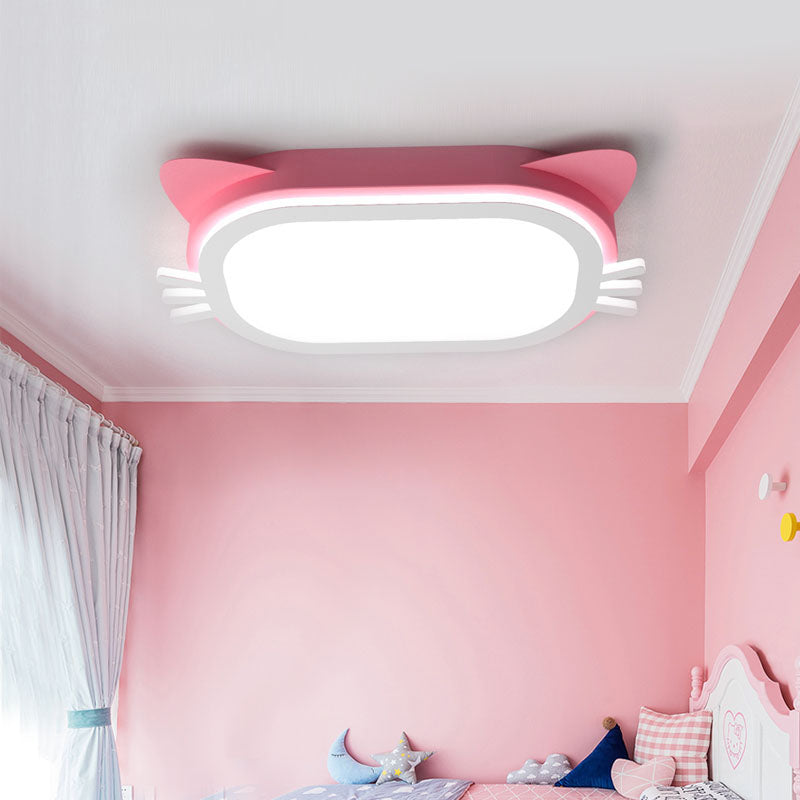 Cute Rectangle Kitten Face Ceiling Lamp Acrylic Metal Pink LED Flush Mount Light for Nursing Room Pink White Clearhalo 'Ceiling Lights' 'Close To Ceiling Lights' 'Close to ceiling' 'Flush mount' Lighting' 192015