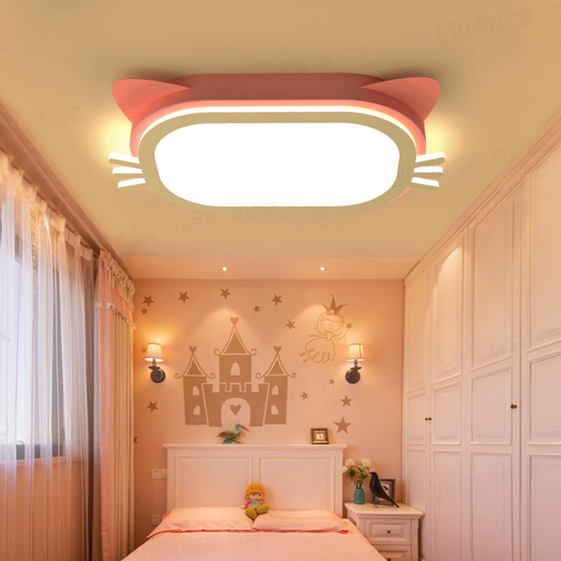 Cute Rectangle Kitten Face Ceiling Lamp Acrylic Metal Pink LED Flush Mount Light for Nursing Room Pink Warm Clearhalo 'Ceiling Lights' 'Close To Ceiling Lights' 'Close to ceiling' 'Flush mount' Lighting' 192016