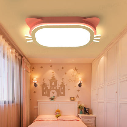 Cute Rectangle Kitten Face Ceiling Lamp Acrylic Metal Pink LED Flush Mount Light for Nursing Room Pink Warm Clearhalo 'Ceiling Lights' 'Close To Ceiling Lights' 'Close to ceiling' 'Flush mount' Lighting' 192016