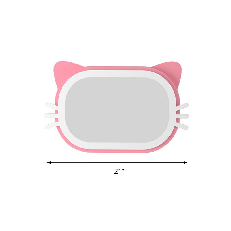 Cute Rectangle Kitten Face Ceiling Lamp Acrylic Metal Pink LED Flush Mount Light for Nursing Room Clearhalo 'Ceiling Lights' 'Close To Ceiling Lights' 'Close to ceiling' 'Flush mount' Lighting' 192018