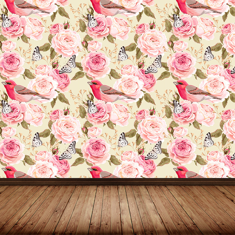 Full Size Stylish Wall Mural Decal Pastel Rose Wall Covering, Custom Size Available Beige Clearhalo 'Wall Decor' 'Wall Mural' 1920287