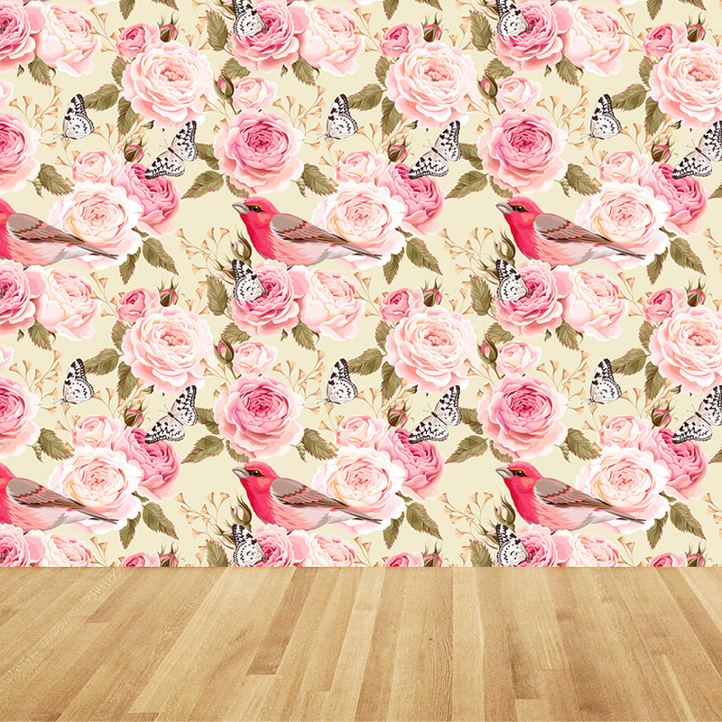 Full Size Stylish Wall Mural Decal Pastel Rose Wall Covering, Custom Size Available Clearhalo 'Wall Decor' 'Wall Mural' 1920288