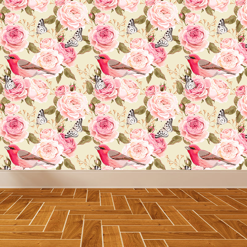 Full Size Stylish Wall Mural Decal Pastel Rose Wall Covering, Custom Size Available Clearhalo 'Wall Decor' 'Wall Mural' 1920289