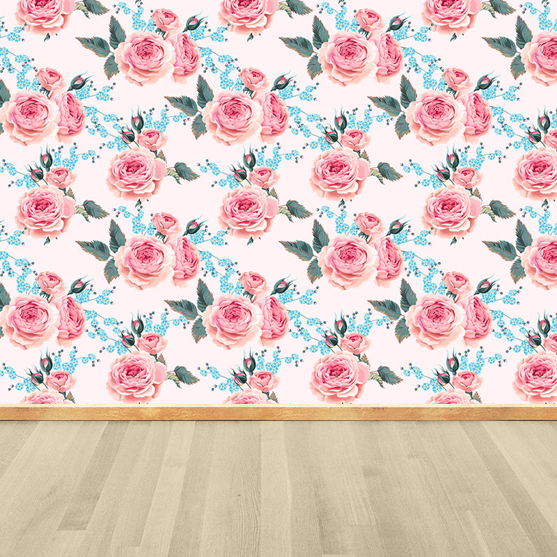 Full Size Stylish Wall Mural Decal Pastel Rose Wall Covering, Custom Size Available White Clearhalo 'Wall Decor' 'Wall Mural' 1920292