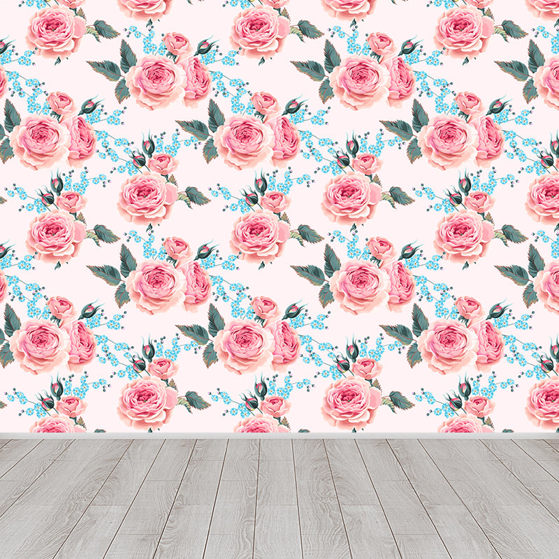 Full Size Stylish Wall Mural Decal Pastel Rose Wall Covering, Custom Size Available Clearhalo 'Wall Decor' 'Wall Mural' 1920293