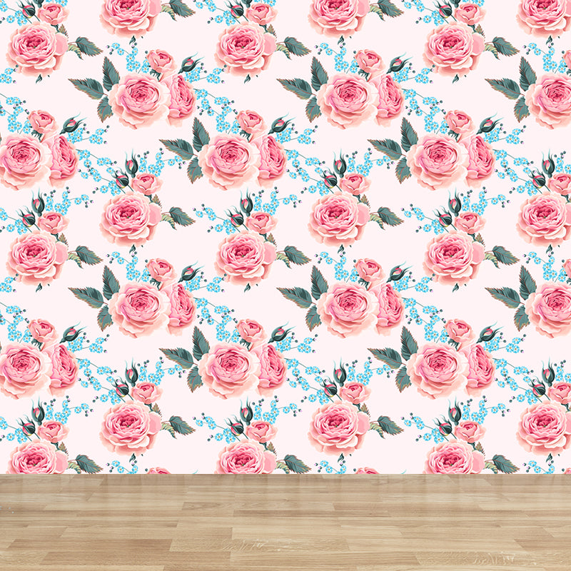 Full Size Stylish Wall Mural Decal Pastel Rose Wall Covering, Custom Size Available Clearhalo 'Wall Decor' 'Wall Mural' 1920294