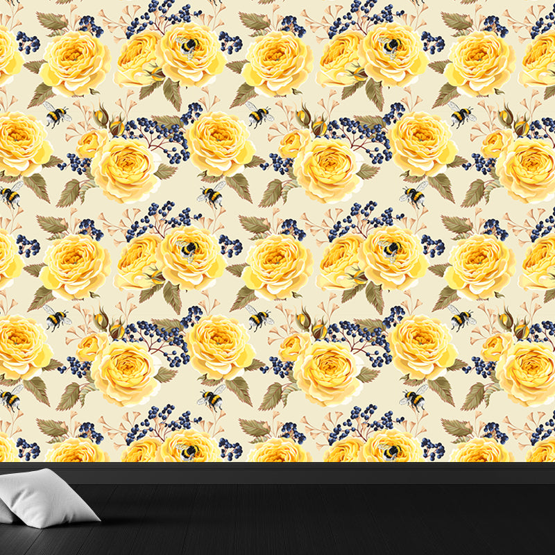 Full Size Stylish Wall Mural Decal Pastel Rose Wall Covering, Custom Size Available Clearhalo 'Wall Decor' 'Wall Mural' 1920298