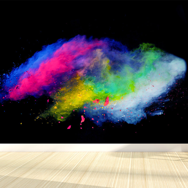 Huge Rainbow Explosion Mural Decal Modern Novelty Abstract Wall Art in Multi Color Black Clearhalo 'Wall Decor' 'Wall Mural' 1920327