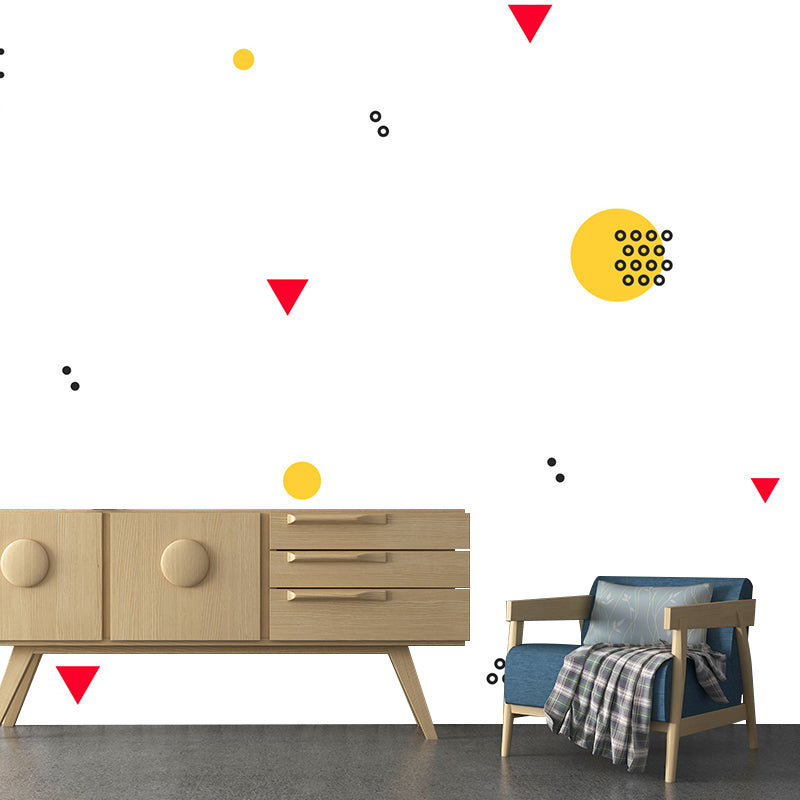 Bright Color Geometric Shapes Mural Stain-Proof Modern Living Room Wall Art, Made to Measure White Clearhalo 'Wall Decor' 'Wall Mural' 1920337