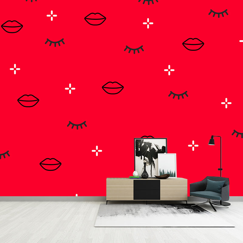 Bright Color Geometric Shapes Mural Stain-Proof Modern Living Room Wall Art, Made to Measure Red Clearhalo 'Wall Decor' 'Wall Mural' 1920342