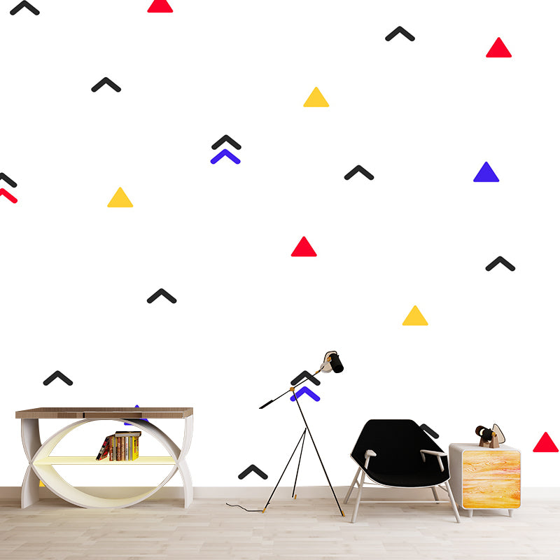 Illustration Geometrical Mural Decal Whole Wall Covering for Bedroom, Custom Print White Clearhalo 'Wall Decor' 'Wall Mural' 1920382