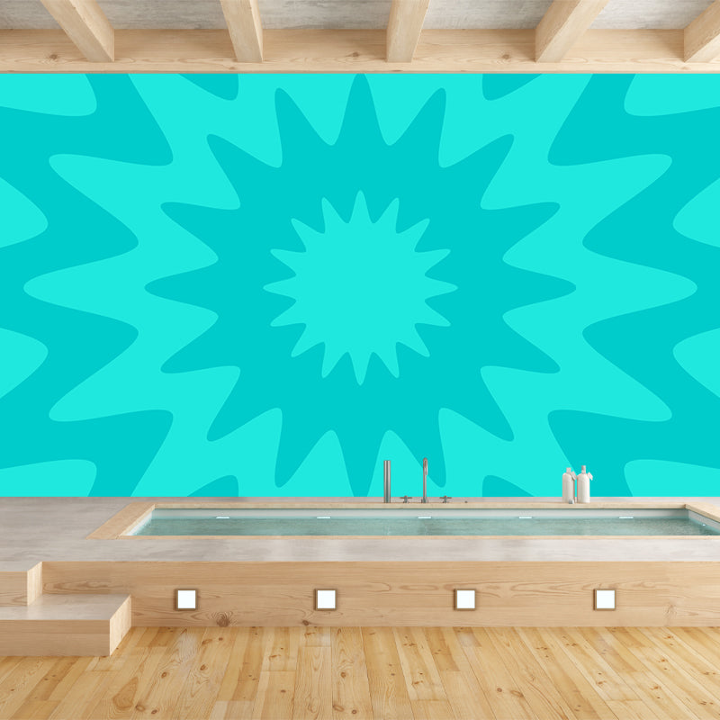 Illustration Geometrical Mural Decal Whole Wall Covering for Bedroom, Custom Print Blue Clearhalo 'Wall Decor' 'Wall Mural' 1920387