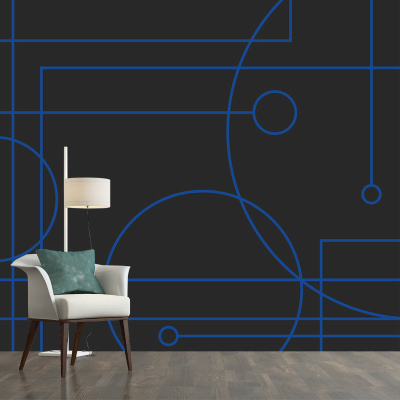 Illustration Geometrical Mural Decal Whole Wall Covering for Bedroom, Custom Print Black Clearhalo 'Wall Decor' 'Wall Mural' 1920392