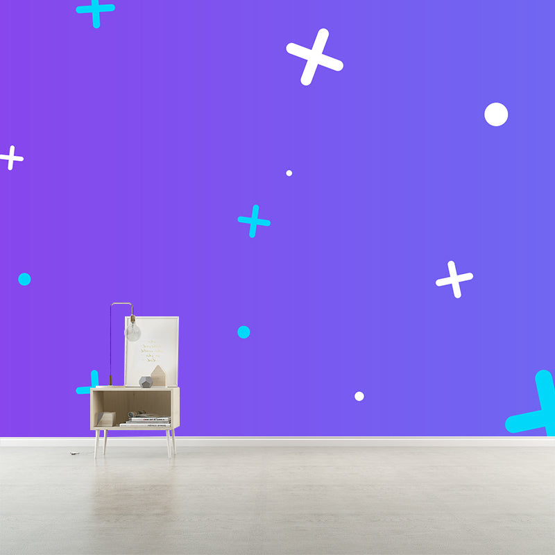 Illustration Geometrical Mural Decal Whole Wall Covering for Bedroom, Custom Print Purple Clearhalo 'Wall Decor' 'Wall Mural' 1920397