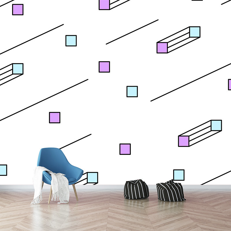 Contemporary Geometric Patterned Mural Non-Woven Waterproof Pastel Wall Art for Bedroom White Clearhalo 'Wall Decor' 'Wall Mural' 1920407