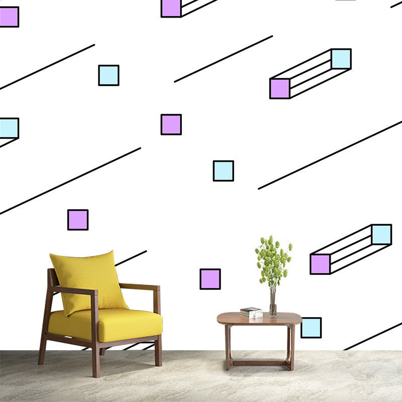 Contemporary Geometric Patterned Mural Non-Woven Waterproof Pastel Wall Art for Bedroom Clearhalo 'Wall Decor' 'Wall Mural' 1920408